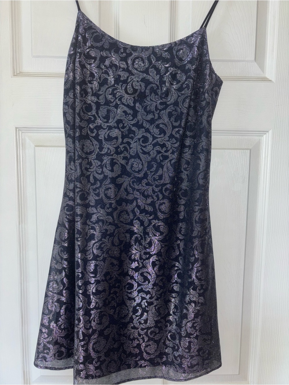 Jessica McClintock Metallic Navy and Silver Brocade Mini Dress
